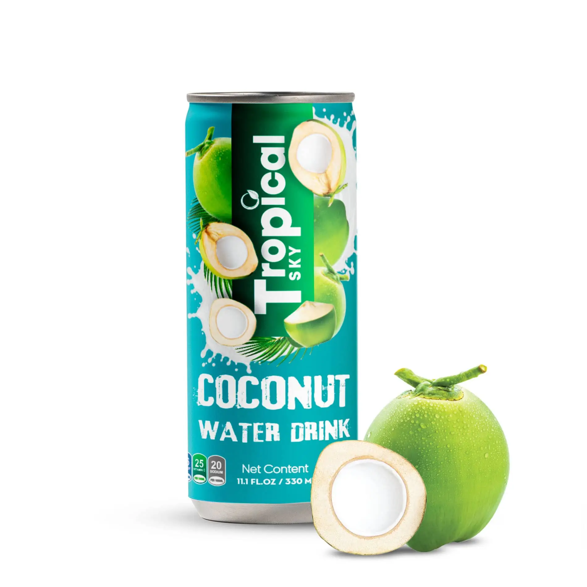 Exporter 100% Green Coconut water fresh 330mlx 12 cans Tropical Sky/OEM brand